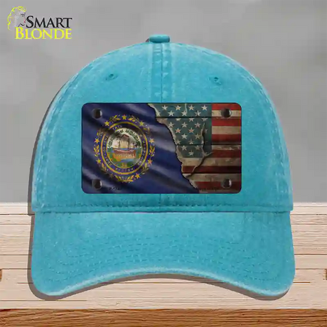 New Hampshire/American Flag Novelty License Plate Hat Unconstructed Cotton / Lake Blue