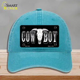 Cowboy Longhorn Skull Novelty License Plate Hat Unconstructed Cotton / Lake Blue