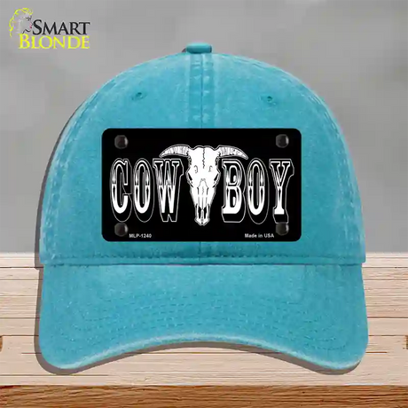 Cowboy Longhorn Skull Novelty License Plate Hat Unconstructed Cotton / Lake Blue