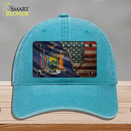 New York/American Flag Novelty License Plate Hat Unconstructed Cotton / Lake Blue