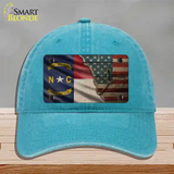 North Carolina/American Flag Novelty License Plate Hat Unconstructed Cotton / Lake Blue