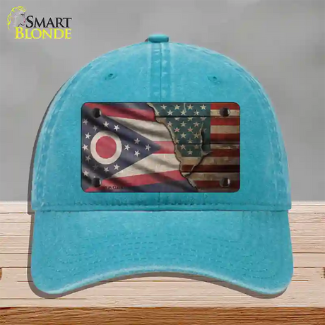 Ohio/American Flag Novelty License Plate Hat Unconstructed Cotton / Lake Blue