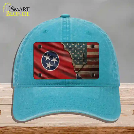 Tennessee/American Flag Novelty License Plate Hat Unconstructed Cotton / Lake Blue