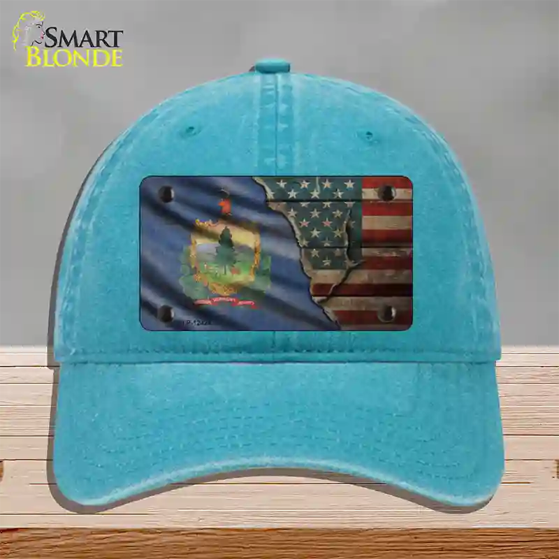 Vermont/American Flag Novelty License Plate Hat Unconstructed Cotton / Lake Blue