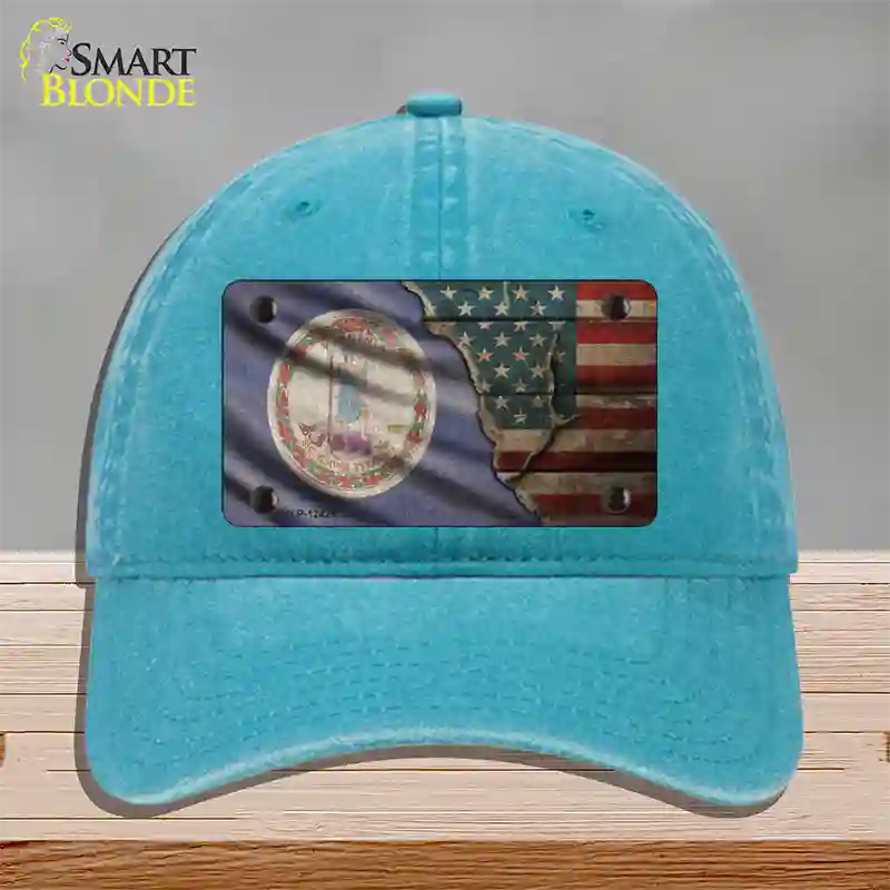 Virginia/American Flag Novelty License Plate Hat Unconstructed Cotton / Lake Blue