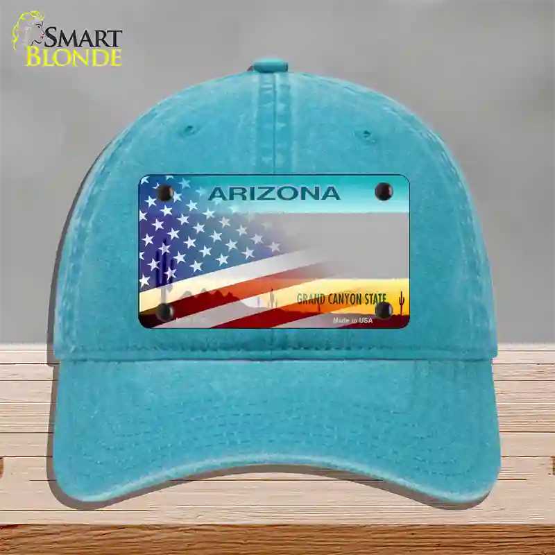 Arizona State Blank Novelty License Plate Hat Unconstructed Cotton / Lake Blue / Gray Arizona Sunset (1455):https | Half American Flag | Yes