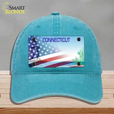 Connecticut Preserve with American Flag Novelty License Plate Hat Unconstructed Cotton / Lake Blue