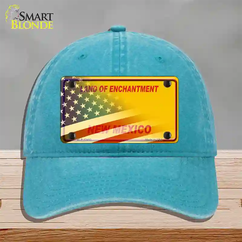 New Mexico Yellow Plate American Flag Novelty License Plate Hat Unconstructed Cotton / Lake Blue