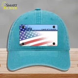 Illinois Lincoln with American Flag Novelty License Plate Hat Unconstructed Cotton / Lake Blue