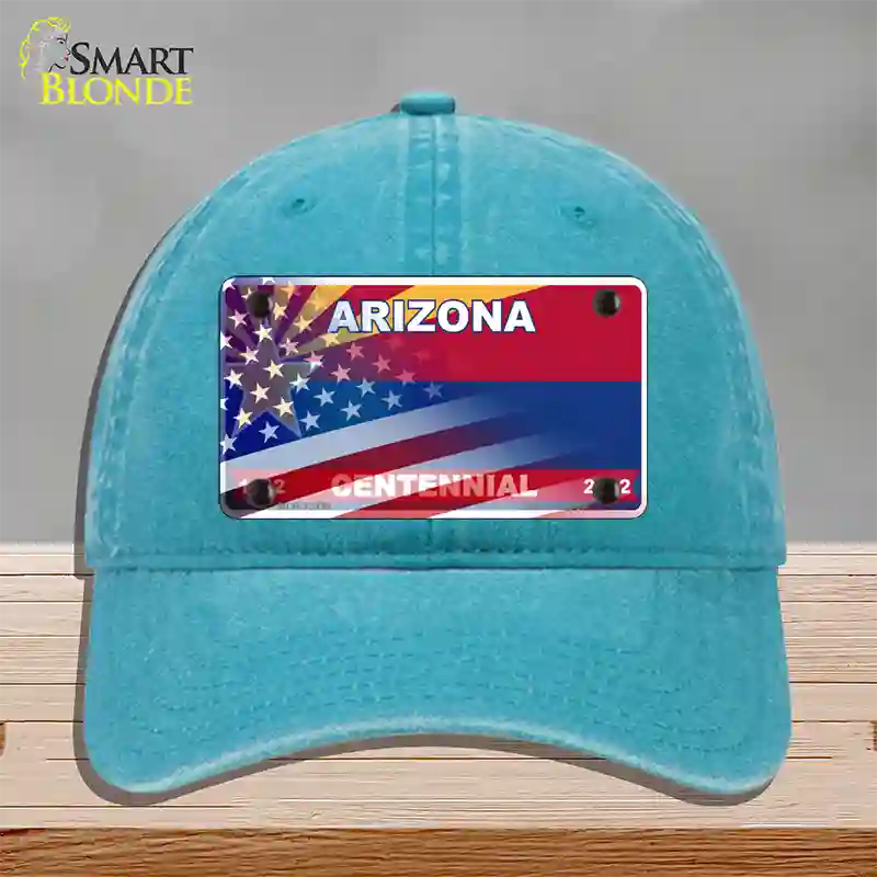 Arizona State Blank Novelty License Plate Hat Unconstructed Cotton / Lake Blue / Arizona Centennial (1801):https | Half American Flag | Yes