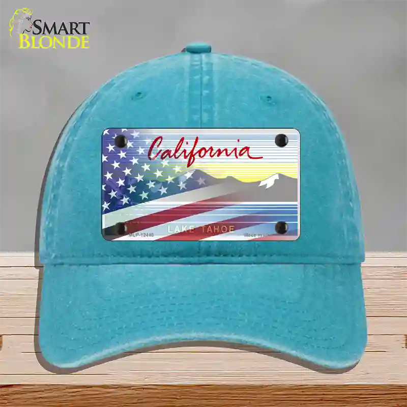 California Tahoe Plate American Flag Novelty License Plate Hat Unconstructed Cotton / Lake Blue