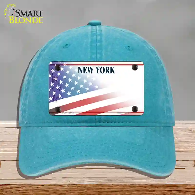 New York Liberty Plate American Flag Novelty License Plate Hat Unconstructed Cotton / Lake Blue