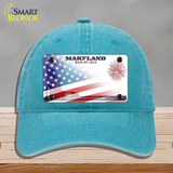 Maryland War Plate American Flag Novelty License Plate Hat Unconstructed Cotton / Lake Blue