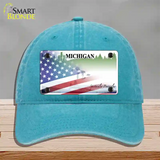 Michigan Peninsulas Plate American Flag Novelty License Plate Hat Unconstructed Cotton / Lake Blue