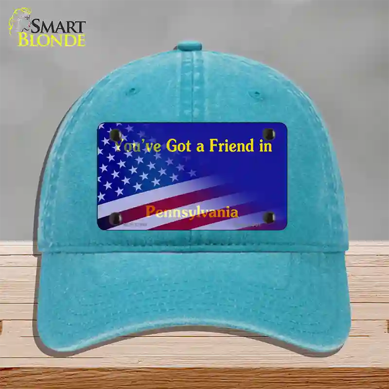 Pennsylvania Blue with American Flag Novelty License Plate Hat Unconstructed Cotton / Lake Blue