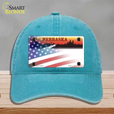 Nebraska Amber with American Flag Novelty License Plate Hat Unconstructed Cotton / Lake Blue