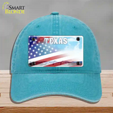 Texas Lone Star Plate American Flag Novelty License Plate Hat Unconstructed Cotton / Lake Blue