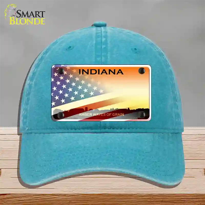 Indiana Amber Waves Plate American Flag Novelty License Plate Hat Unconstructed Cotton / Lake Blue