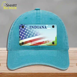 Indiana Bridge Plate American Flag Novelty License Plate Hat Unconstructed Cotton / Lake Blue