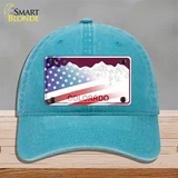 Colorado Red with American Flag Novelty License Plate Hat Unconstructed Cotton / Lake Blue