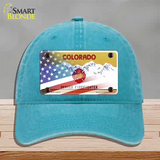 Colorado Firefighter Plate American Flag Novelty License Plate Hat Unconstructed Cotton / Lake Blue