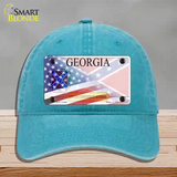 Georgia Confederate Flag American Flag Novelty License Plate Hat Unconstructed Cotton / Lake Blue