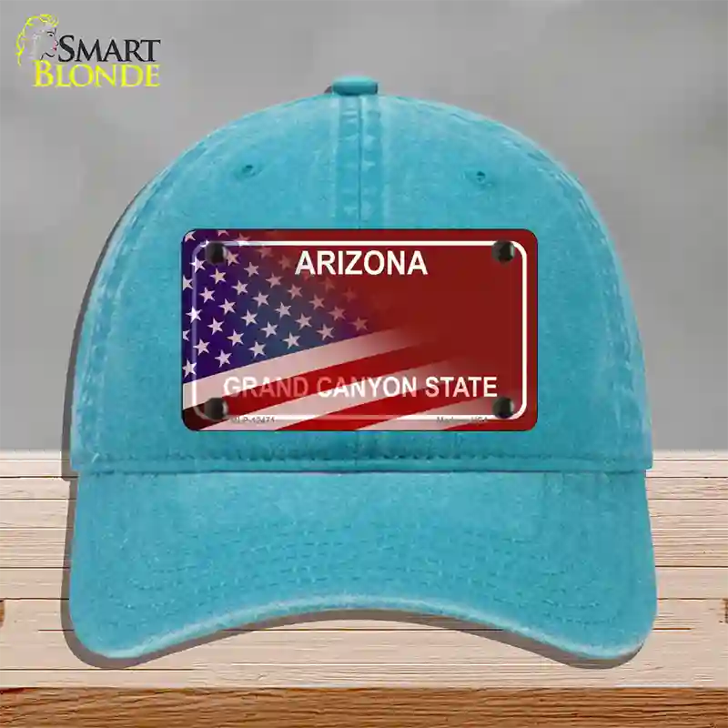 Arizona State Blank Novelty License Plate Hat Unconstructed Cotton / Lake Blue / Red Arizona (8580):https | Half American Flag | Yes