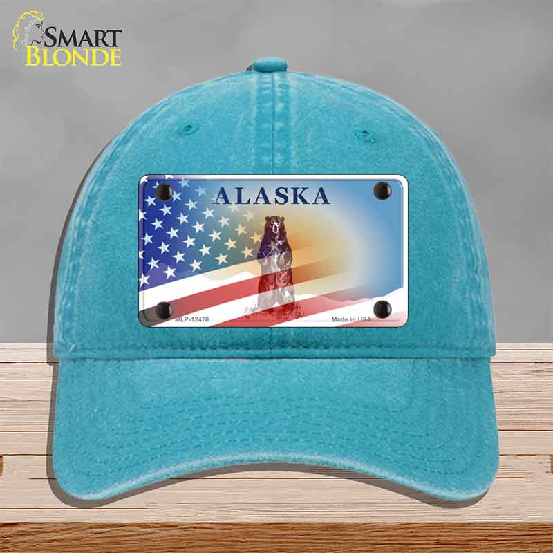 Alaska Bear with American Flag Novelty License Plate Hat HAT-MLP-12478