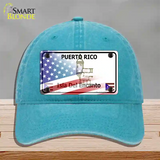 Puerto Rico with American Flag Novelty License Plate Hat Unconstructed Cotton / Lake Blue