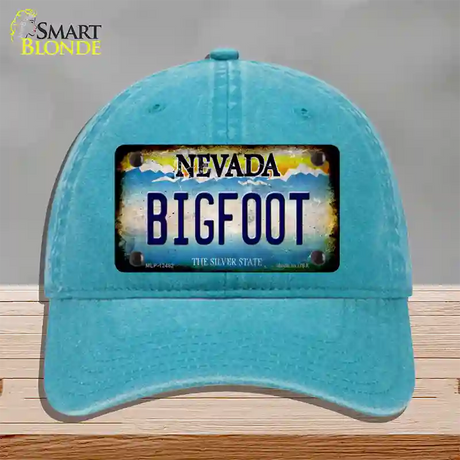 Bigfoot Nevada Novelty License Plate Hat Unconstructed Cotton / Lake Blue