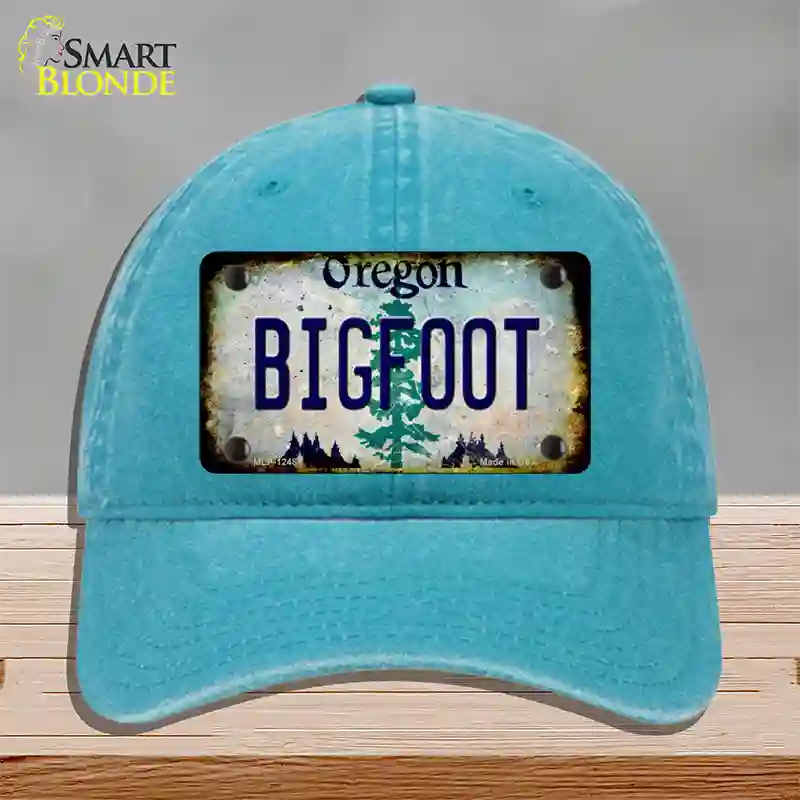 Bigfoot Oregon Novelty License Plate Hat Unconstructed Cotton / Lake Blue