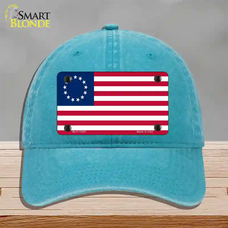 Betsy Ross American Flag Novelty License Plate Hat Unconstructed Cotton / Lake Blue