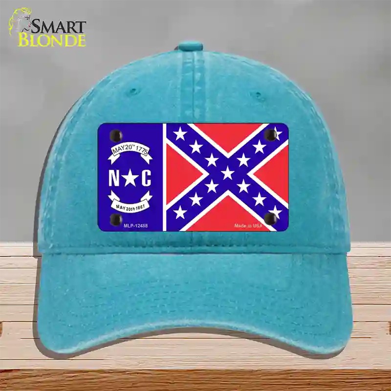 North Carolina Confederate Flag Novelty License Plate Hat Unconstructed Cotton / Lake Blue