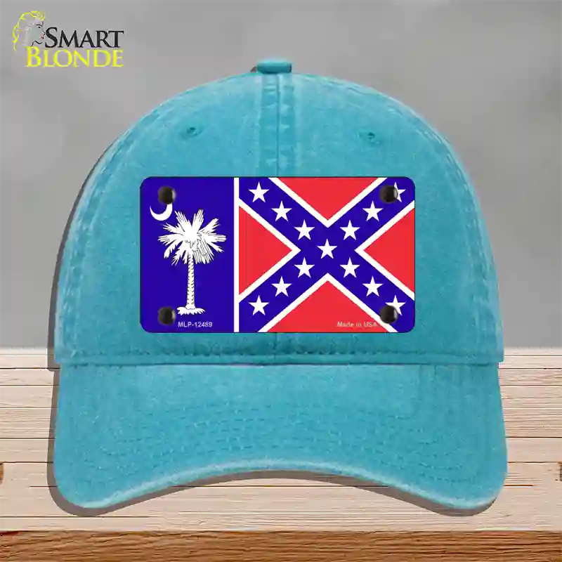 South Carolina Confederate Flag Novelty License Plate Hat Unconstructed Cotton / Lake Blue