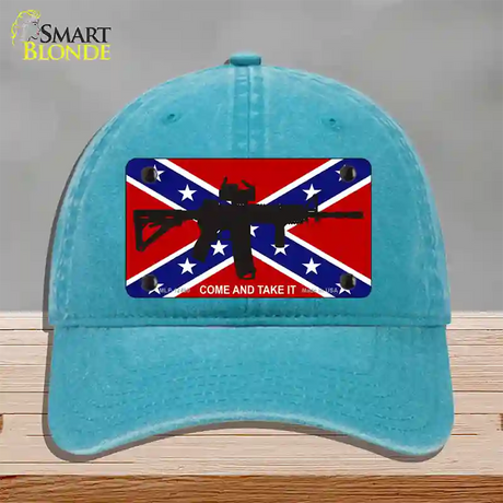 Come and Take It Confederate Flag Novelty License Plate Hat Unconstructed Cotton / Lake Blue