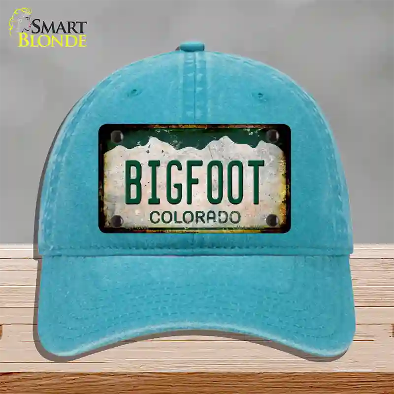 Bigfoot Colorado Rusty Novelty License Plate Hat Unconstructed Cotton / Lake Blue