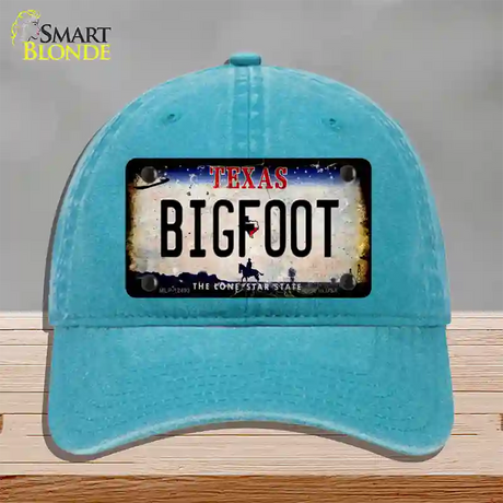 Bigfoot Texas Novelty License Plate Hat Unconstructed Cotton / Lake Blue