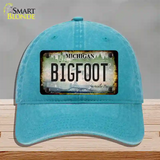 Bigfoot Michigan Novelty License Plate Hat Unconstructed Cotton / Lake Blue