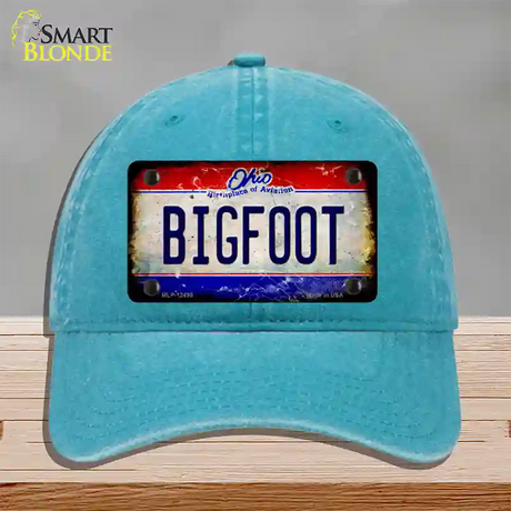 Bigfoot Ohio Novelty License Plate Hat Unconstructed Cotton / Lake Blue