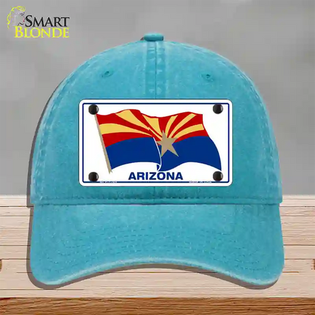 Arizona Waving Flag Novelty License Plate Hat Unconstructed Cotton / Lake Blue