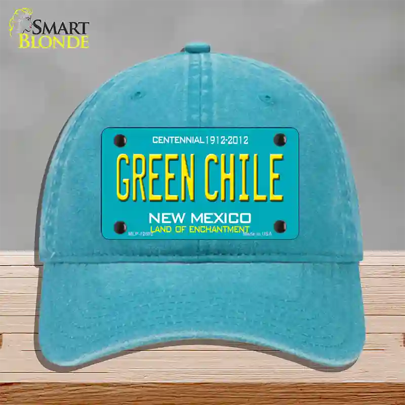 Green Chile New Mexico Green Novelty License Plate Hat Unconstructed Cotton / Lake Blue