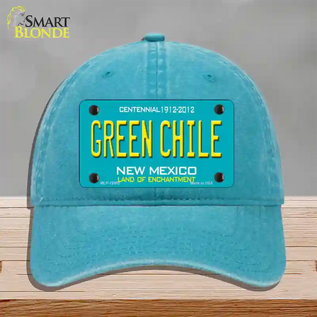 Green Chile New Mexico Green Novelty License Plate Hat Unconstructed Cotton / Lake Blue