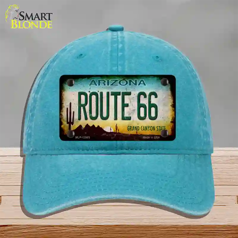 Route 66 Arizona Rusty Novelty License Plate Hat Unconstructed Cotton / Lake Blue