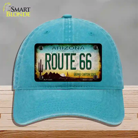 Route 66 Arizona Rusty Novelty License Plate Hat Unconstructed Cotton / Lake Blue