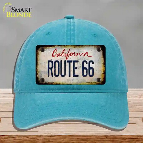 Route 66 California Rusty Novelty License Plate Hat Unconstructed Cotton / Lake Blue