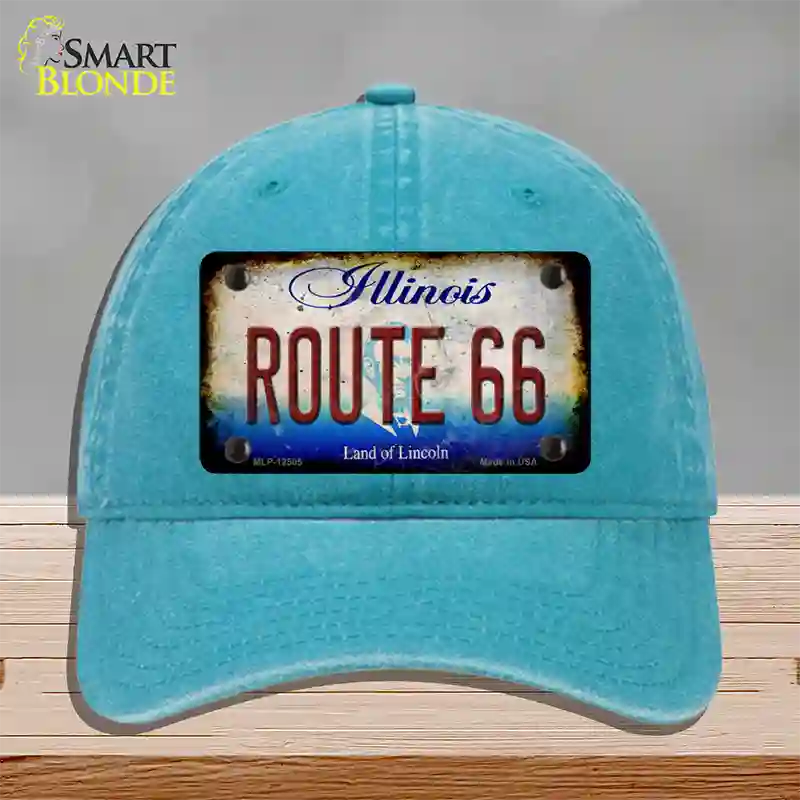 Route 66 Illinois Rusty Novelty License Plate Hat Unconstructed Cotton / Lake Blue