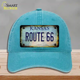 Route 66 Kansas Rusty Novelty License Plate Hat Unconstructed Cotton / Lake Blue