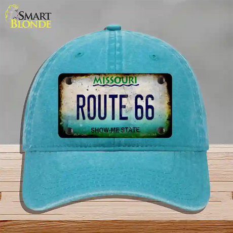 Route 66 Missouri Rusty Novelty License Plate Hat Unconstructed Cotton / Lake Blue