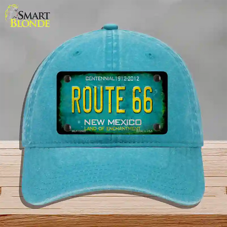 Route 66 New Mexico Rusty Novelty License Plate Hat Unconstructed Cotton / Lake Blue