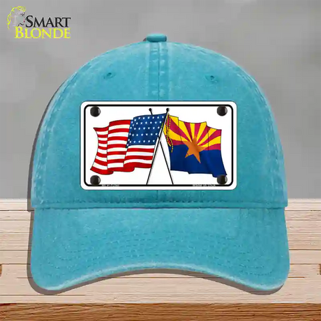 Arizona American Crossed Flags Novelty License Plate Hat Unconstructed Cotton / Lake Blue